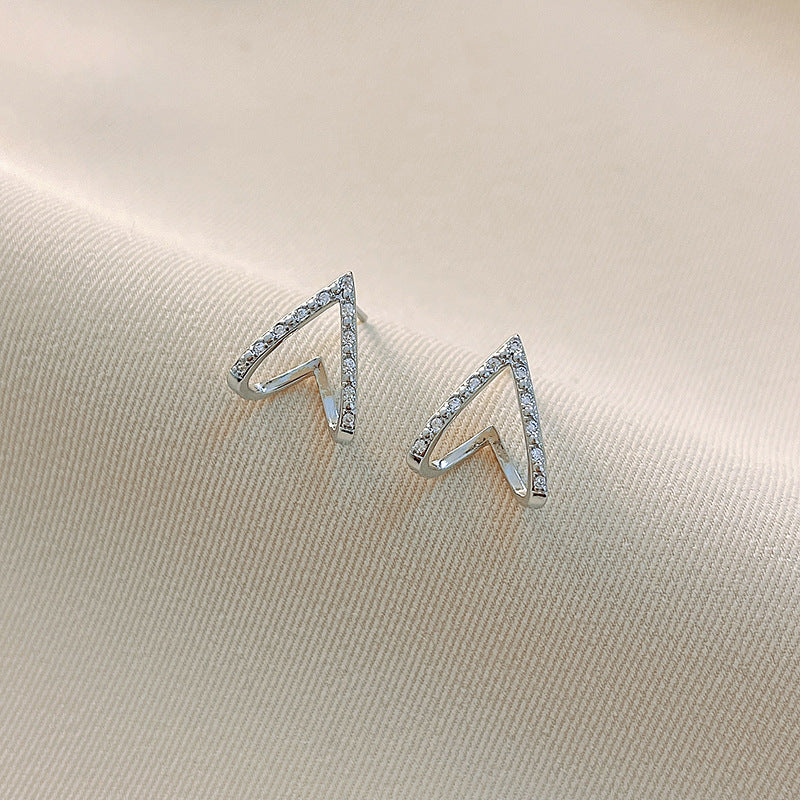 Zircon Triangular Love Shape Silver Studs Earrings for Women