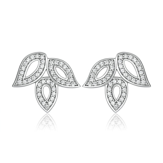 Zircon Leaf Silver Studs Earrings for Women