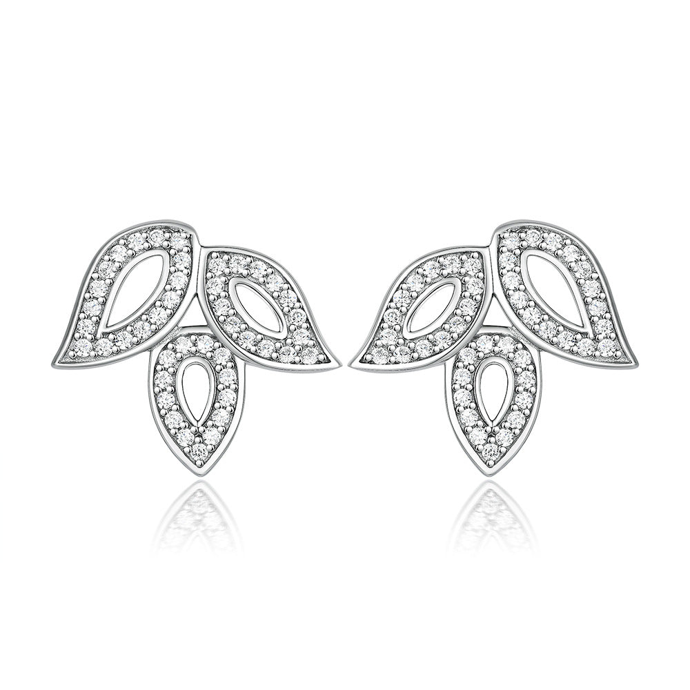 Zircon Leaf Silver Studs Earrings for Women