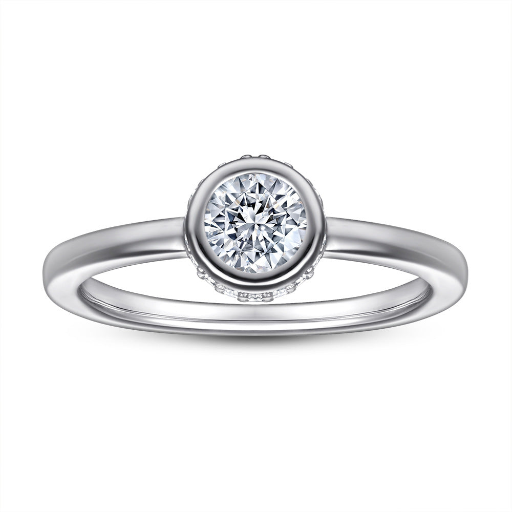 Round Zircon Solitaire Silver Ring