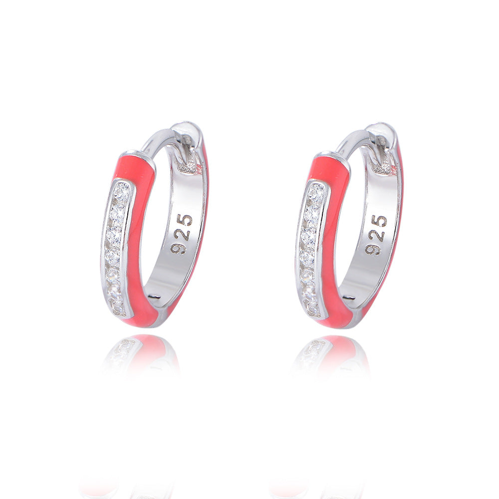 Colour with Zircon Silver Hoop Earrings