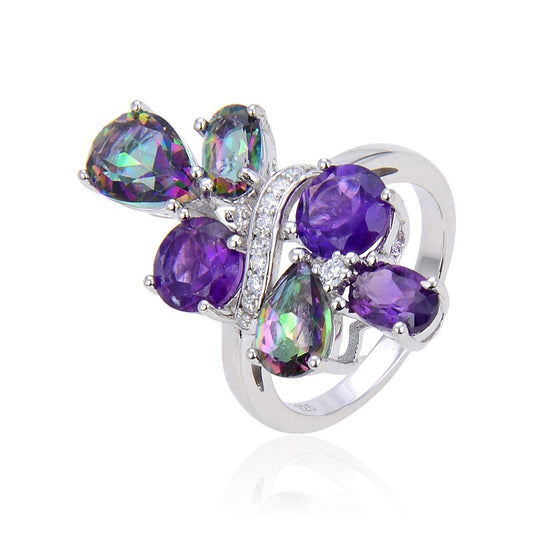 European Fashion Gemstone Crystal S925 Silver Ring for Women