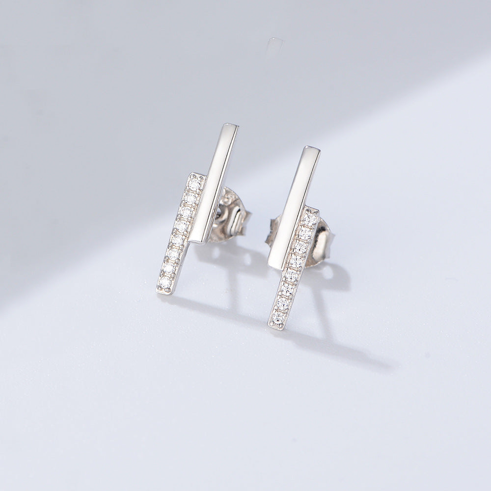 Double-row straight line with zircon silver studs earrings for women