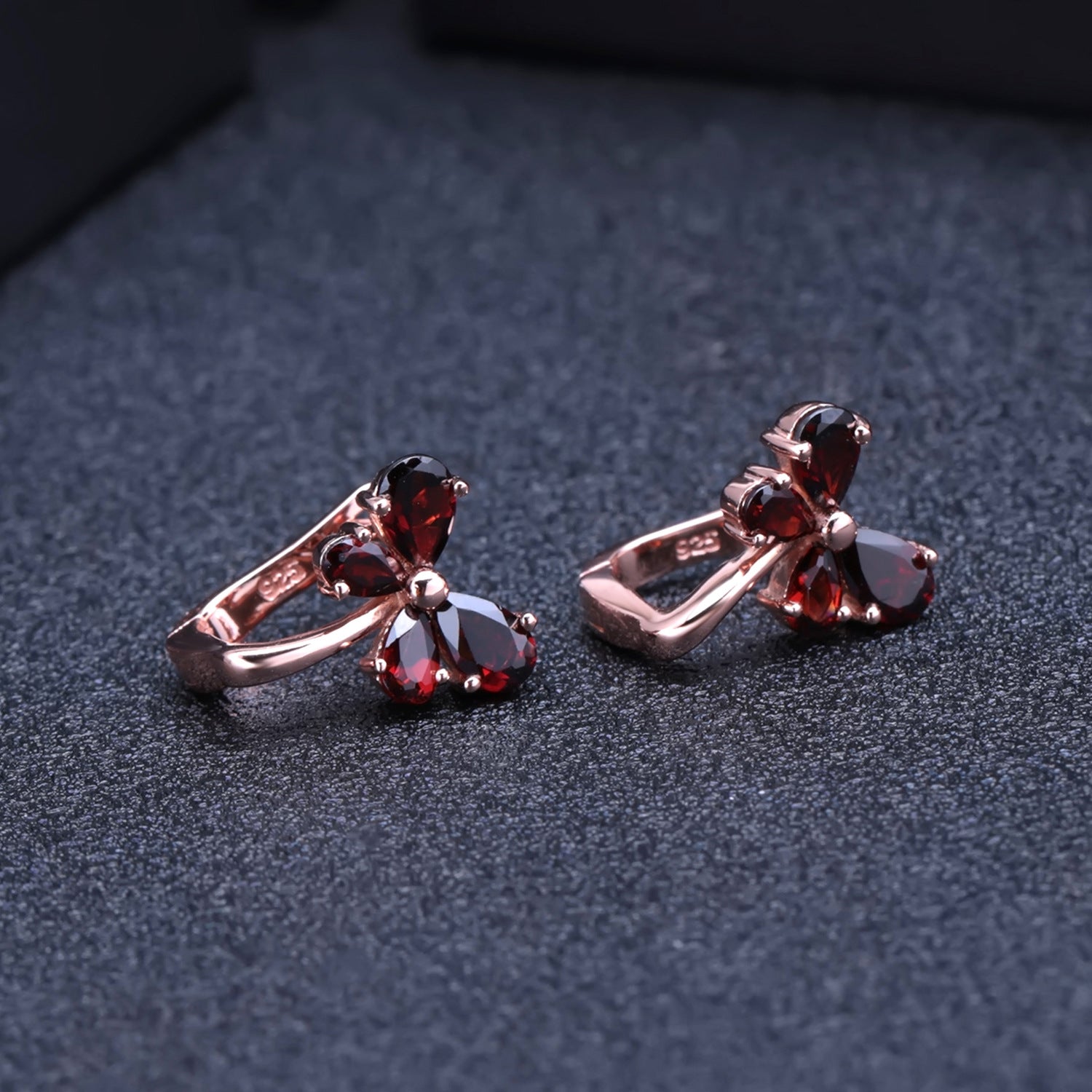 European Garnet Butterfly Plated Rose Gold Silver Studs Earrings for Women