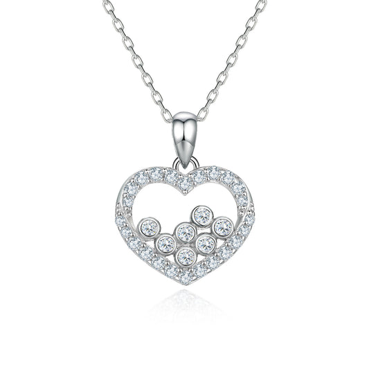 Hollow Heart with Mini Round Zircon Silver Necklace for Women