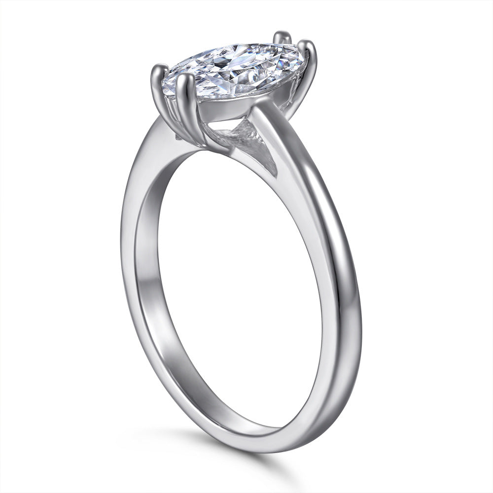 Marquise Zircon Solitaire Silver Ring for Women