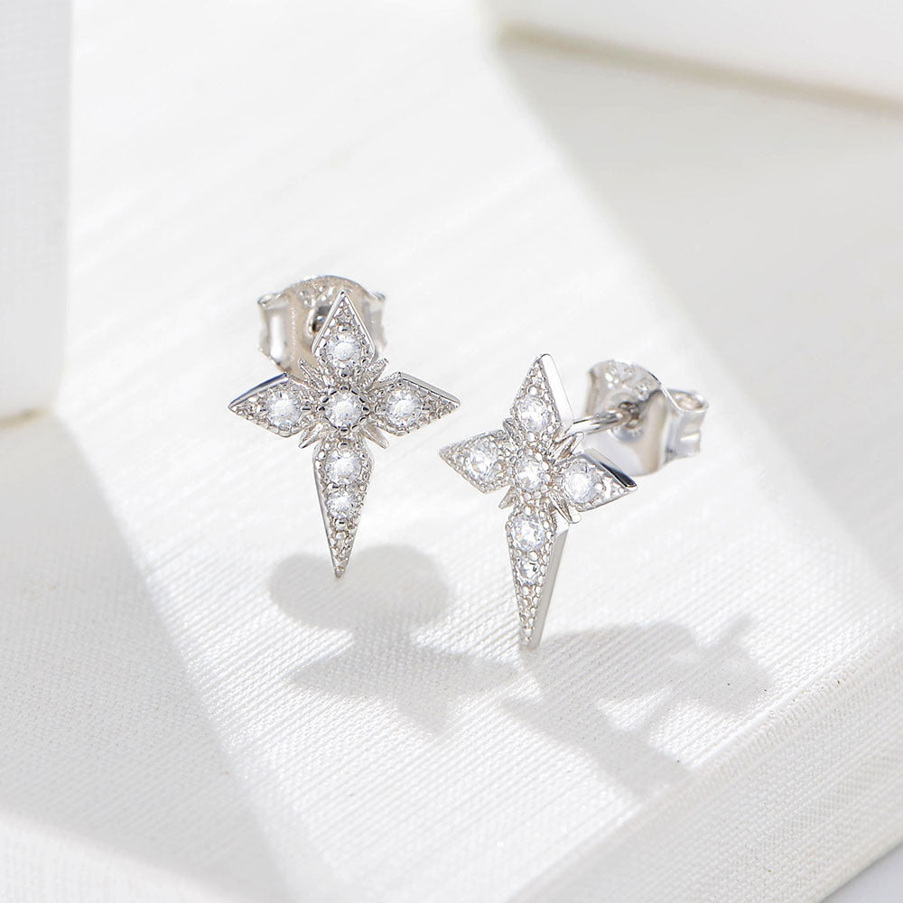 Cross Stars with Zircon Silver Studs Earrings for Women