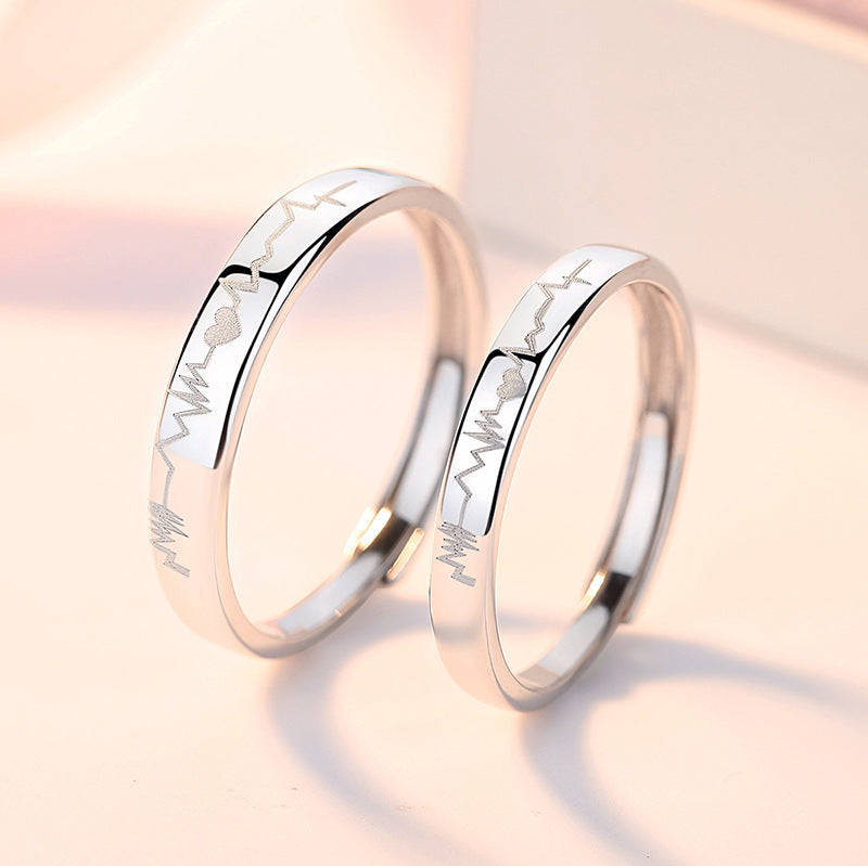 Heartbeat Silver Couple Ring for Women