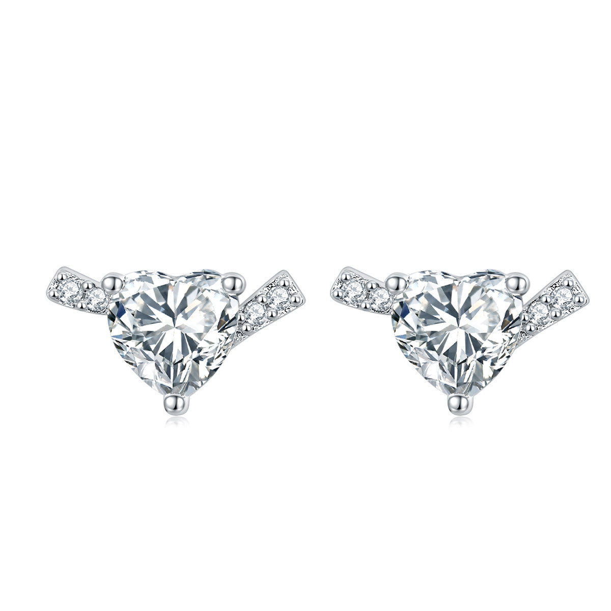 Heart Zircon silver studs earrings for women