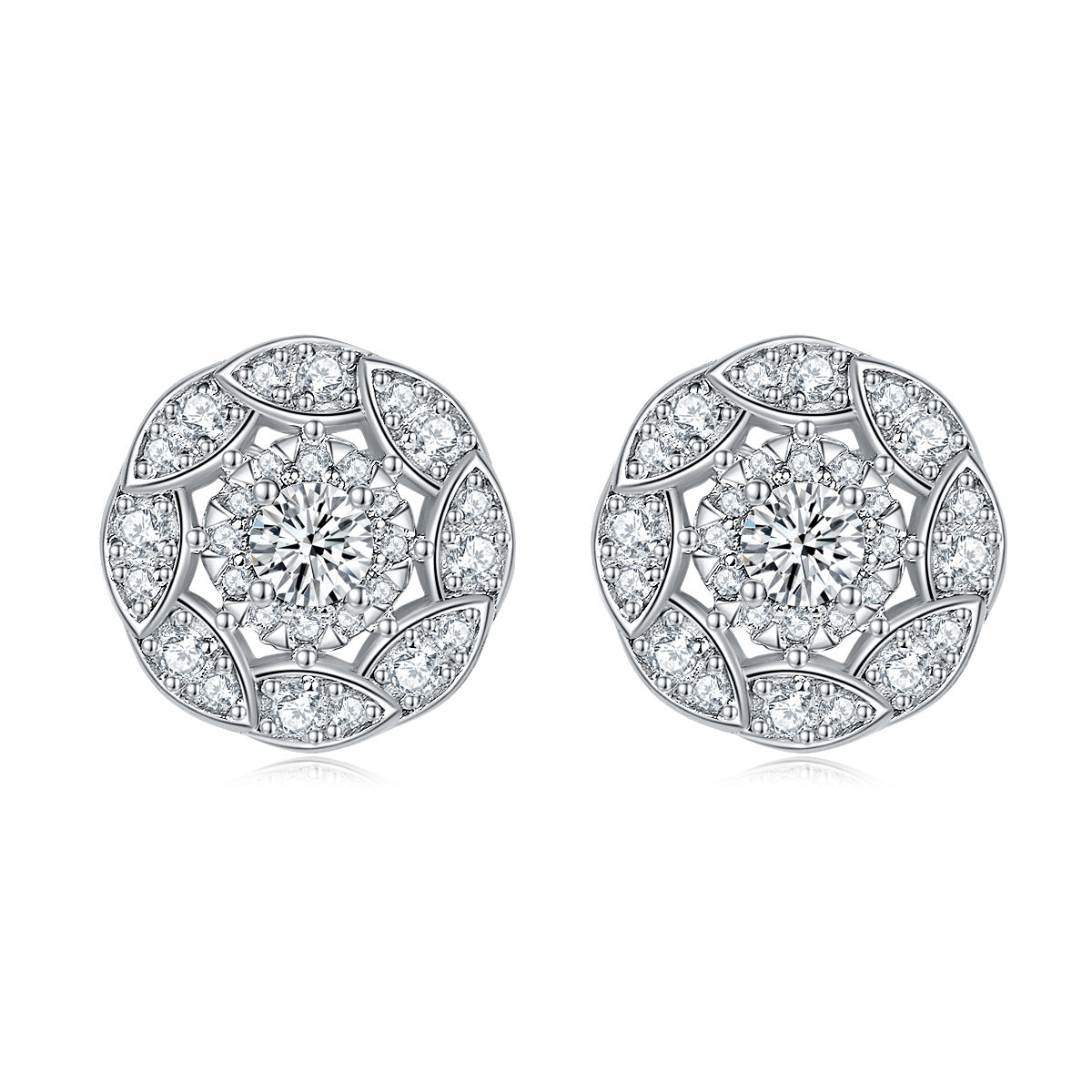 Round Zircon Soleste Halo Flower Silver Studs Earrings for Women