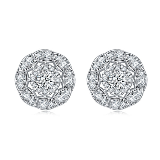 Round Zircon Soleste Halo Flower Silver Studs Earrings for Women