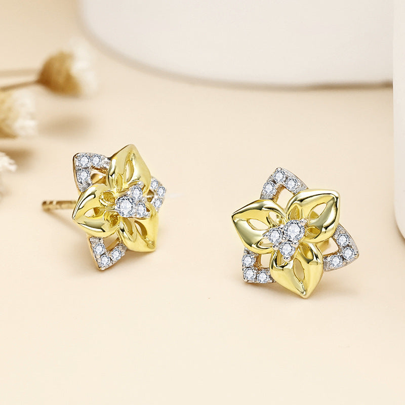 Retro Clover Zircon Triangle Silver Studs Earrings for Women