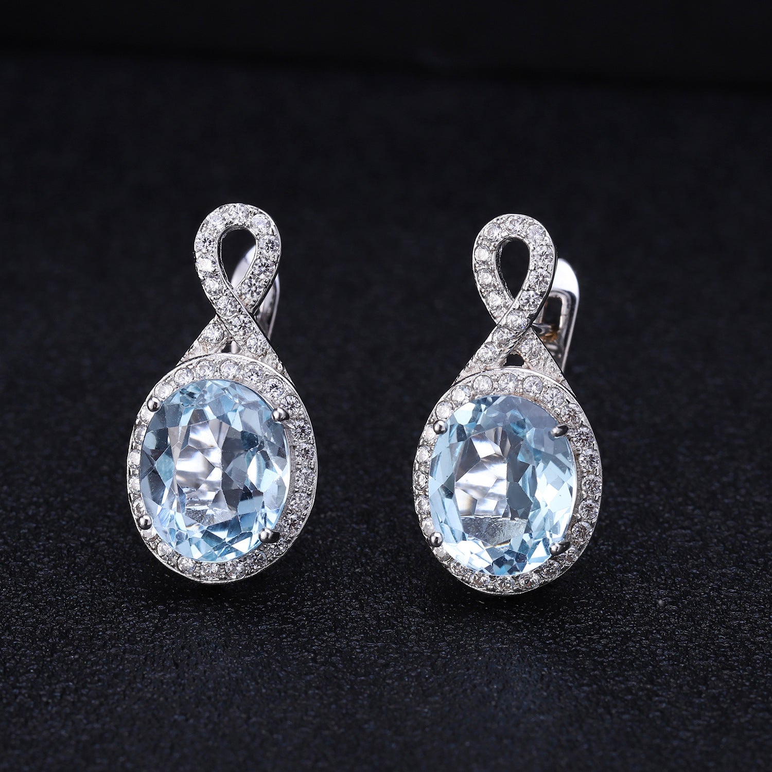 European Vintage Style Topaz Oval Shape Silver Studs for Women