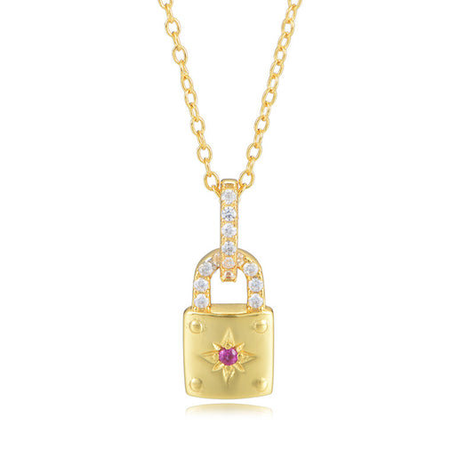 Lock Buckle with Zircon Pendant Silver Necklace for Women