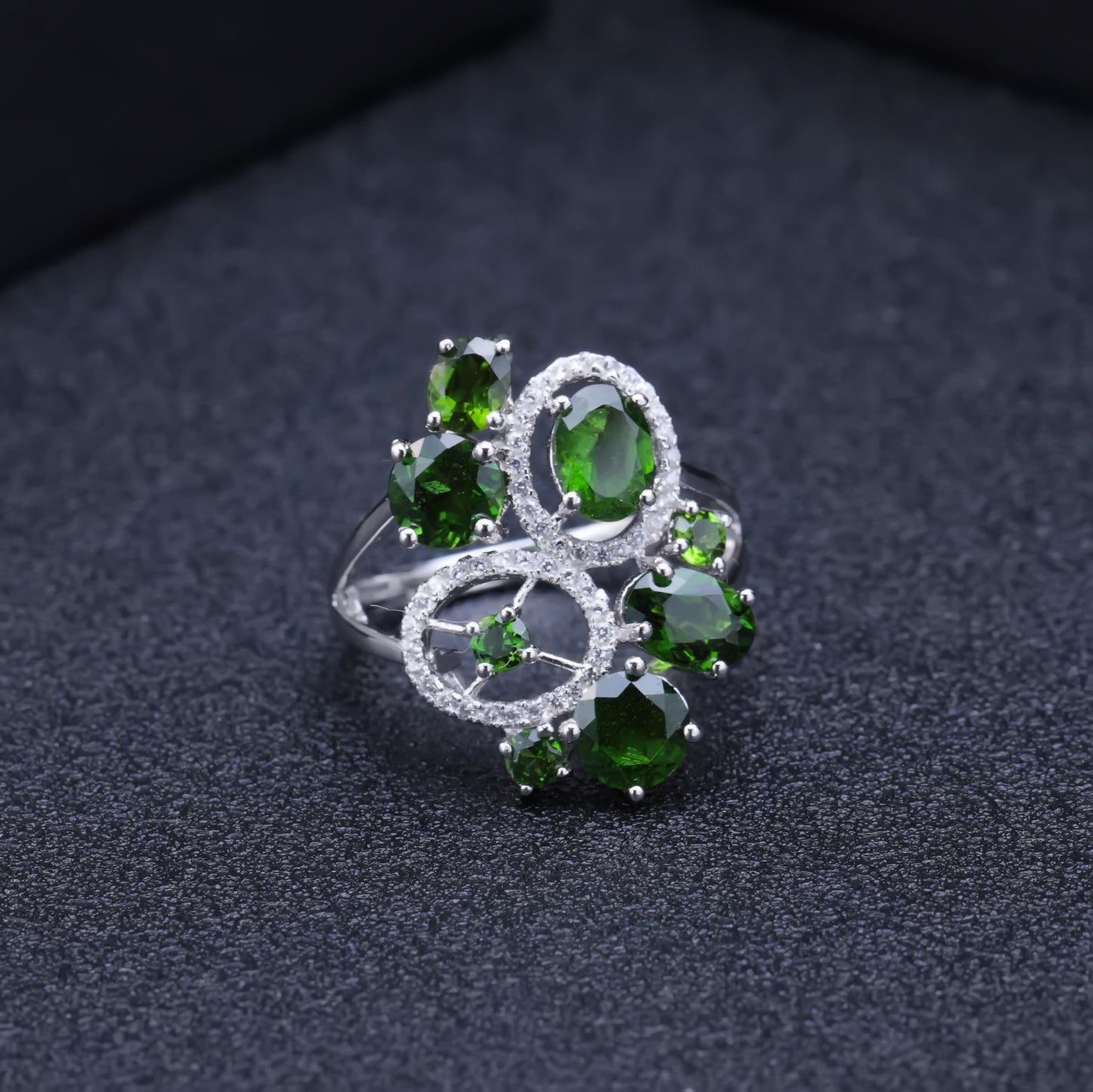 Luxury Design Natural Diopside S925 Silver Ring for Women