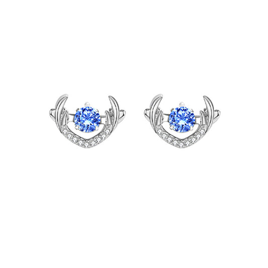 Deer Blue Zircon Silver Studs Earrings for Women