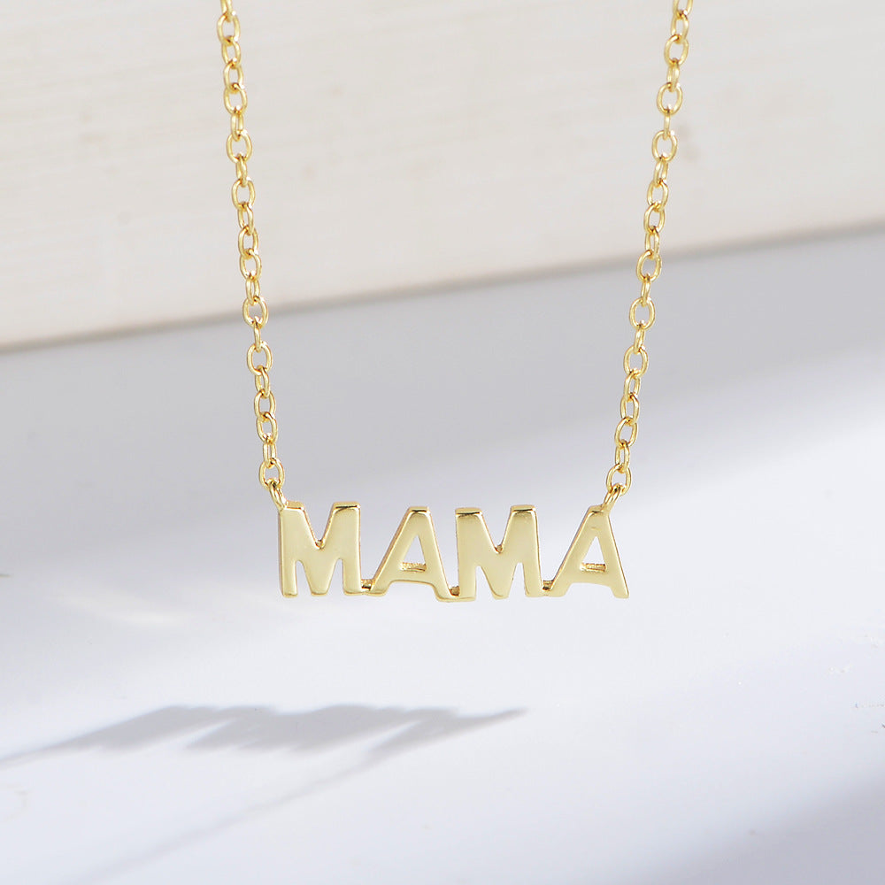 Glossy MAMA Letter Pendant Sterling Silver Necklace for Women