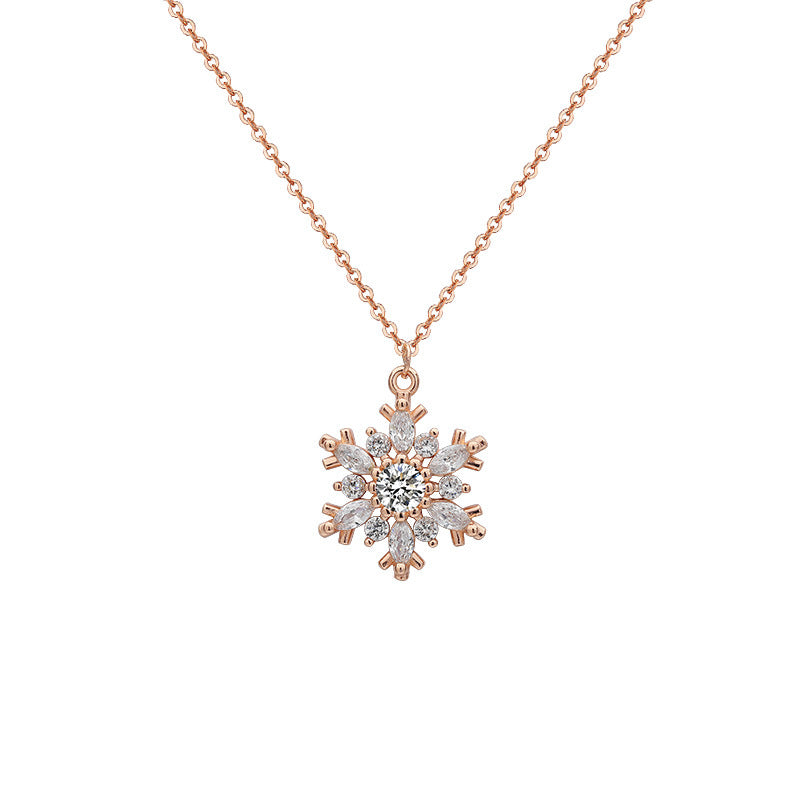 Zircon Snowflake Pendant Silver Necklace for Women