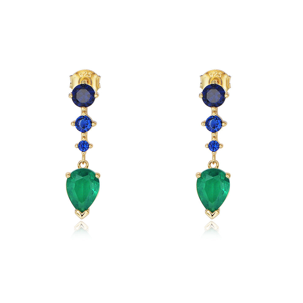 Water Drop Colourful Zircon Long Beading Silver Drop Earrings for Women