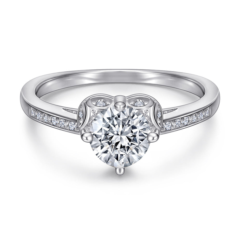 Round Zircon Heart-shape Cathedral Silver Ring