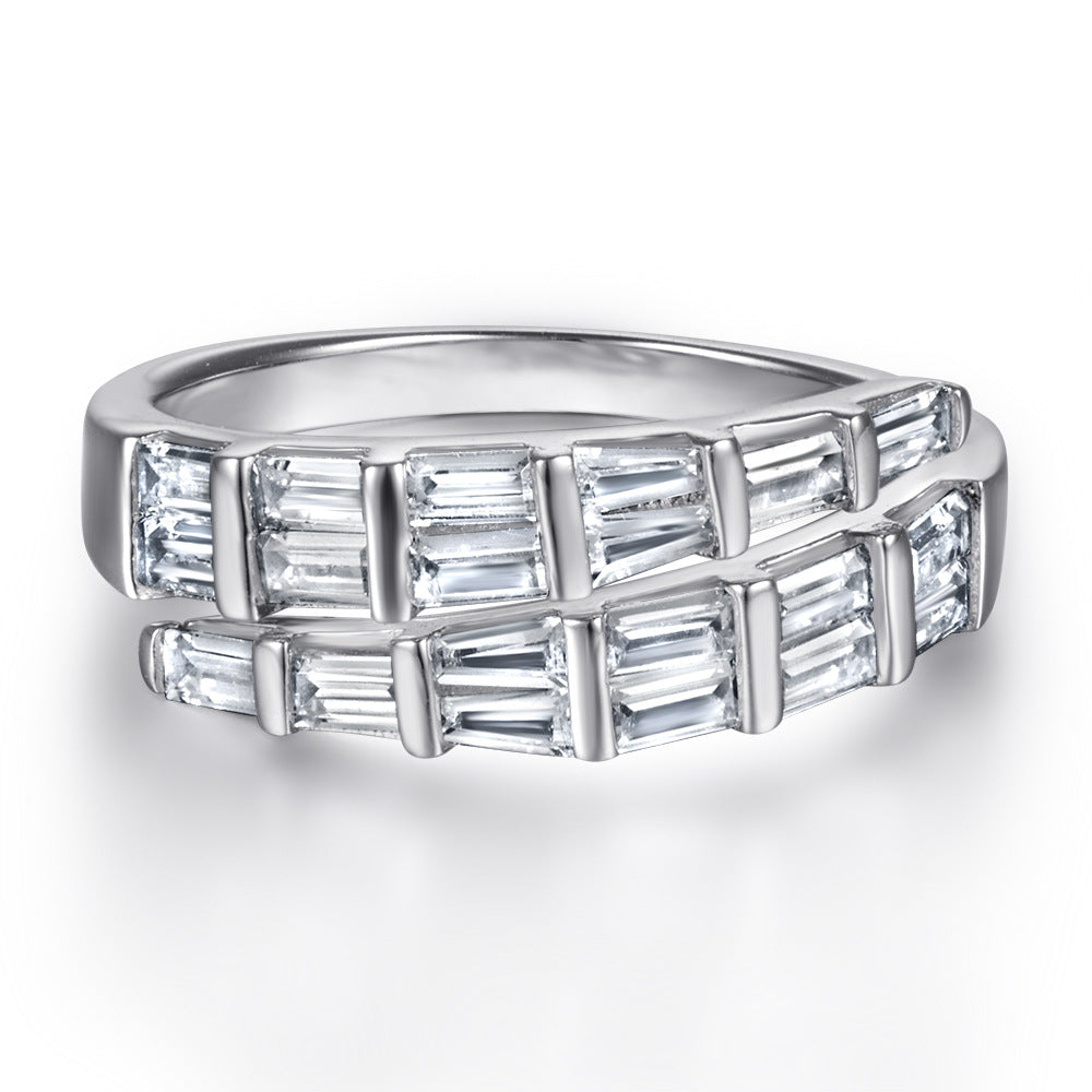 Snake Bones Design with Rectangular Zircon Silver Ring