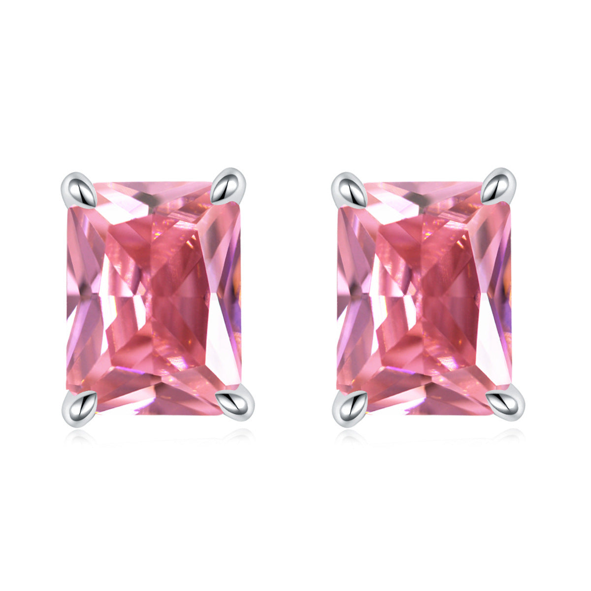 Rectangle Zircon Silver Studs Earrings for Women