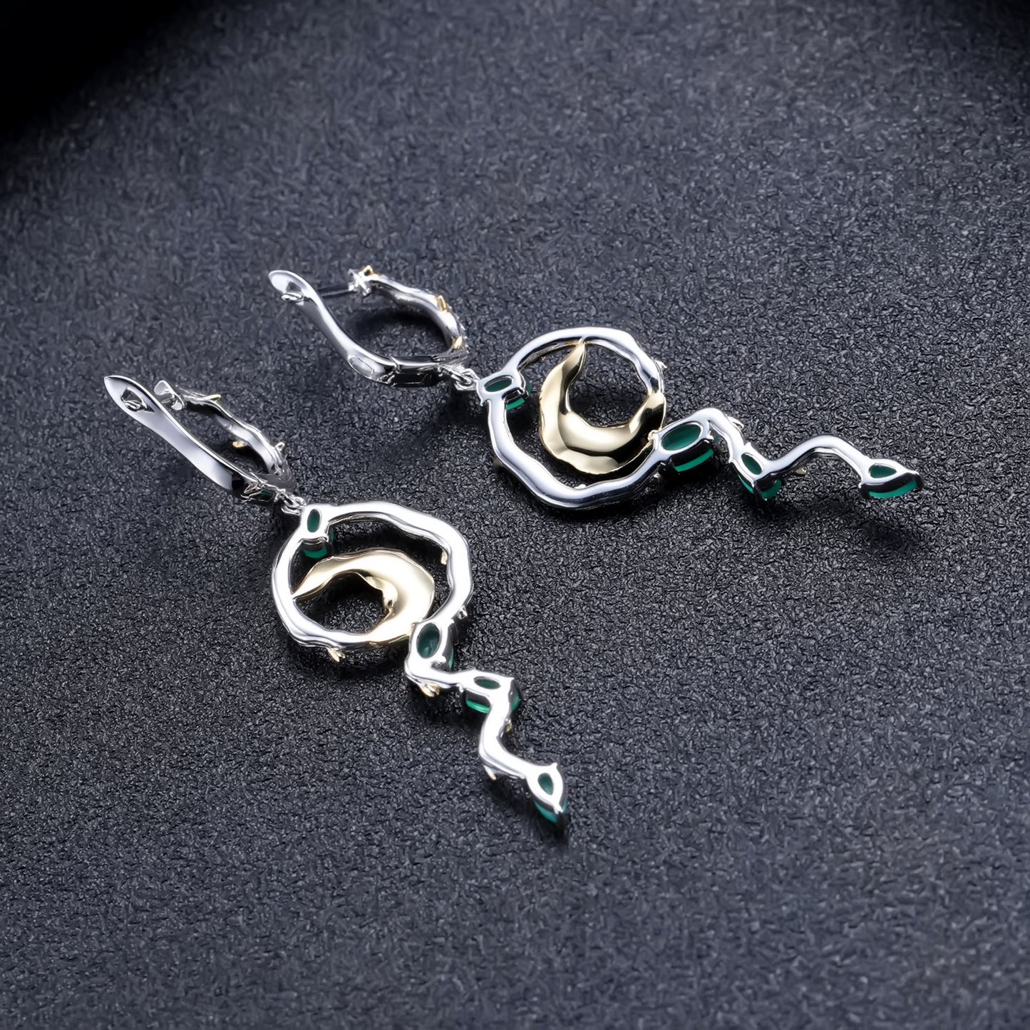 Natural Green Agate Creative Shape Sterling Silver Drop Earrings for Women