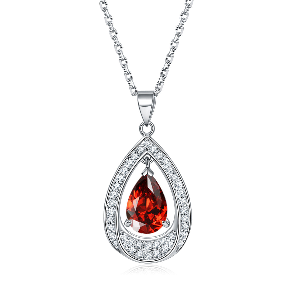 Water Drop Colourful Zircon Pendant Silver Necklace for Women