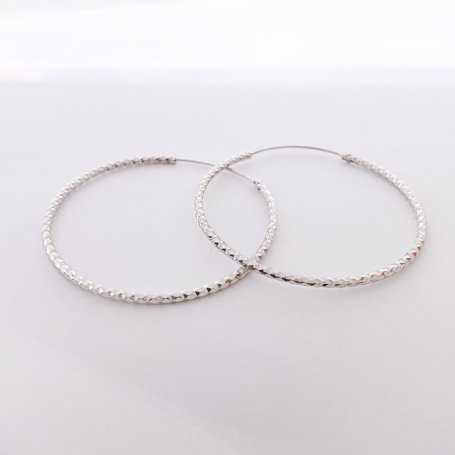 Concave-convex Rhombus Big Silver Hoop Earrings for Women