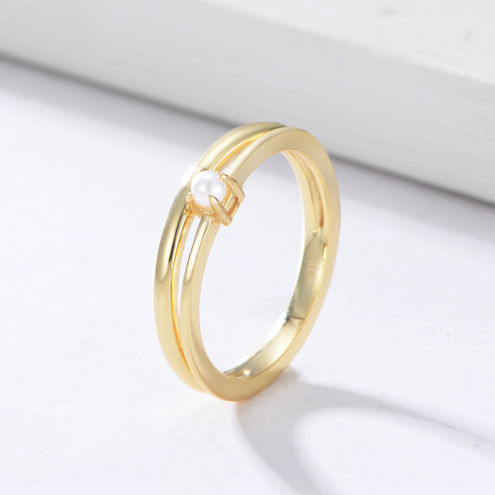 Double-layer Design with Pearl Silver Ring for Women