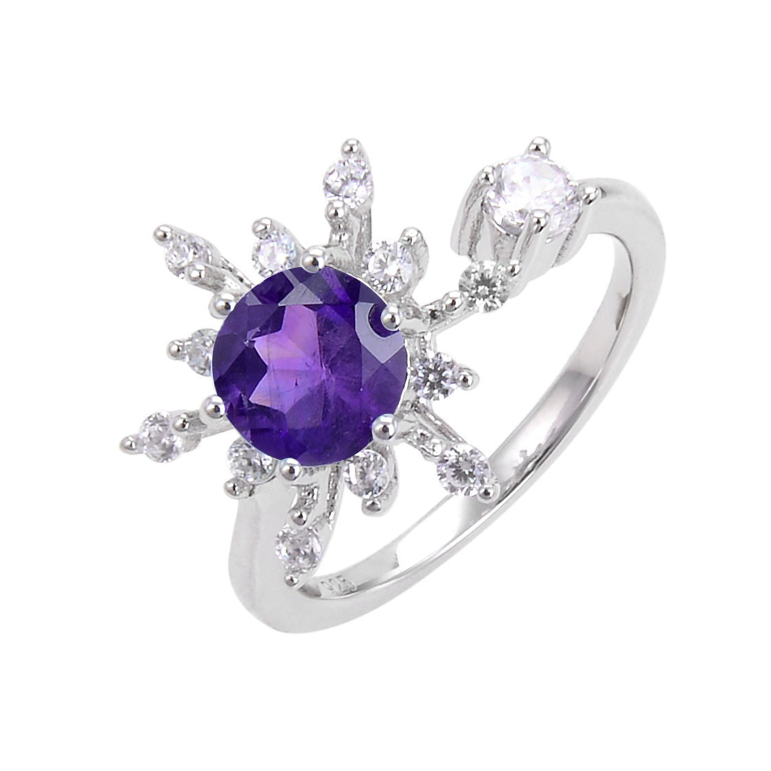 Adjustable Opening Design Natural Gemstone Sun Shape Silver Ring for Women