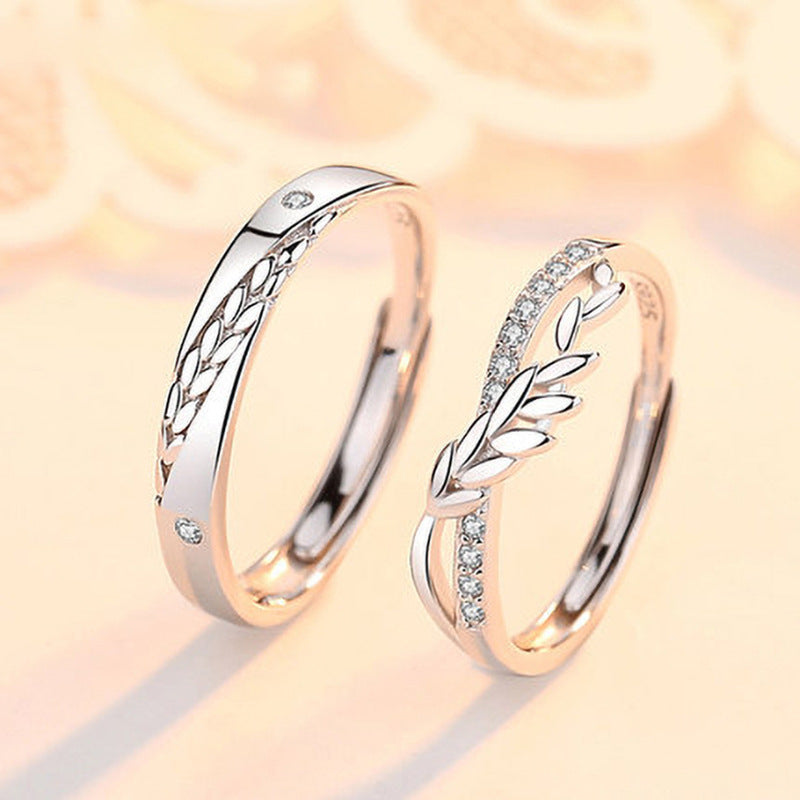 Wheat Ear Leaf Silver Couple Ring