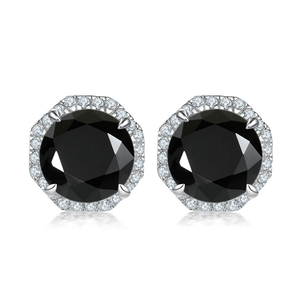 Colourful Round Zircon Soleste Halo Silver Studs Earrings for Women