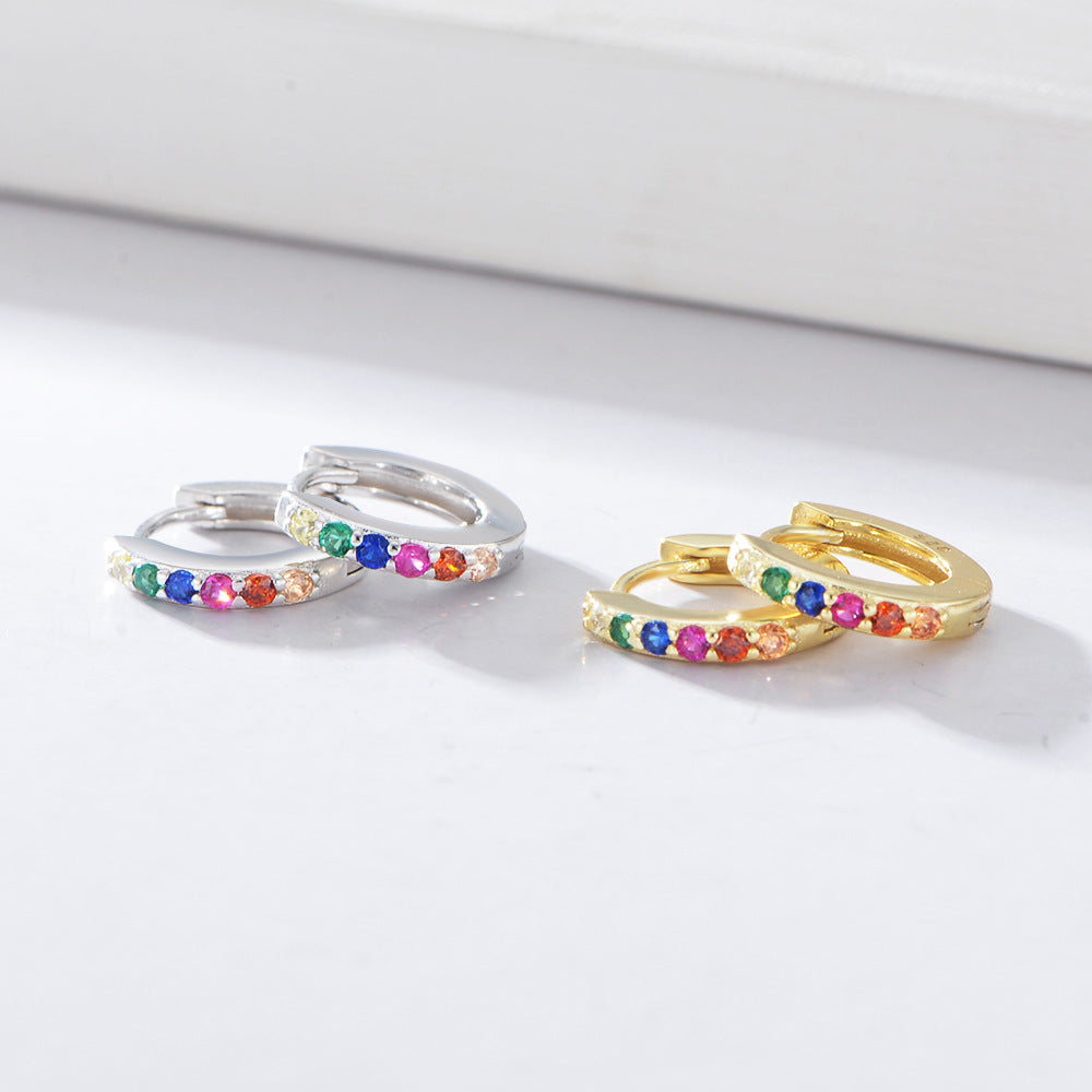 Half Circle Colourful Zircon Silver Hoop Earrings for Women