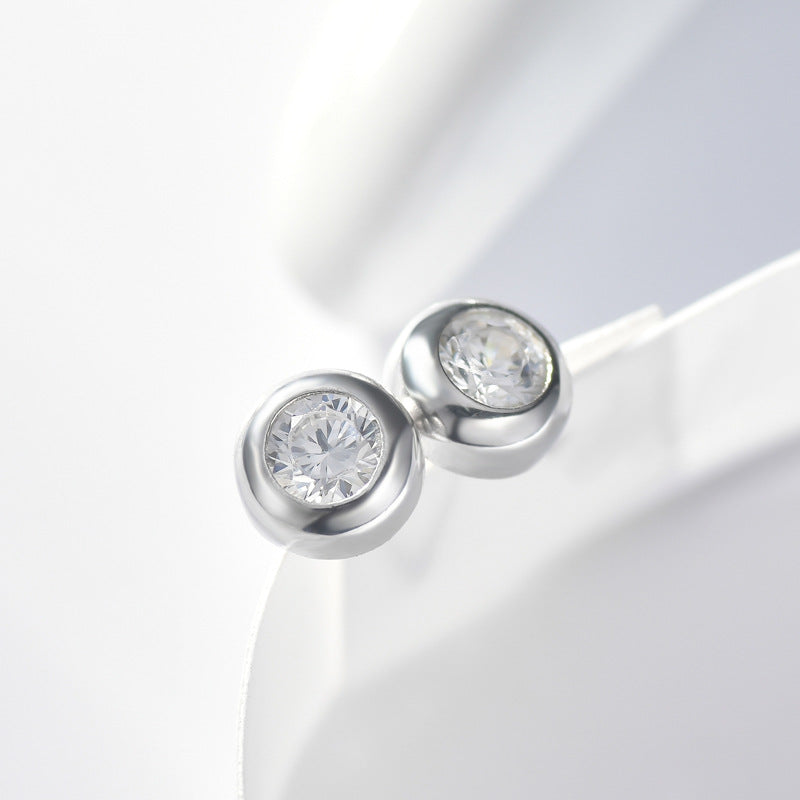 Classic Single Zircon Silver Stud Earrings for Women