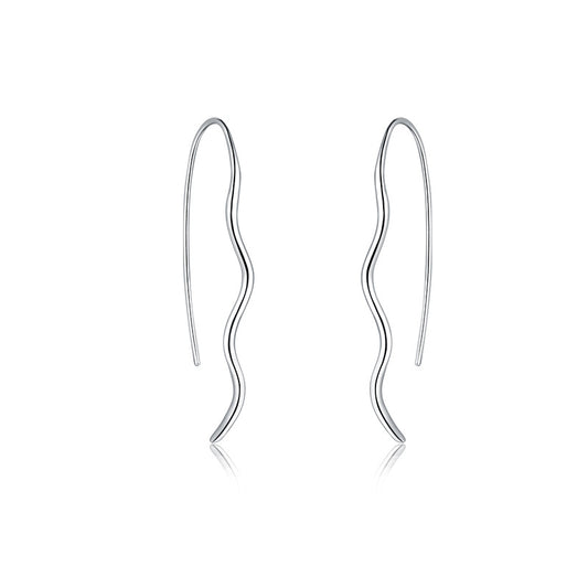 Simple Wave Silver Hook Earrings for Women