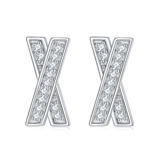 Zircon X Letter Silver Studs Earrings for Women