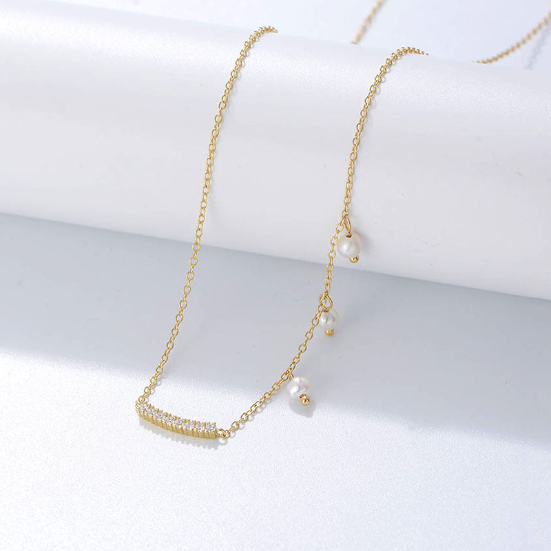 Plated 14K Gold with Pearl and Zircon Silver Necklace for Women