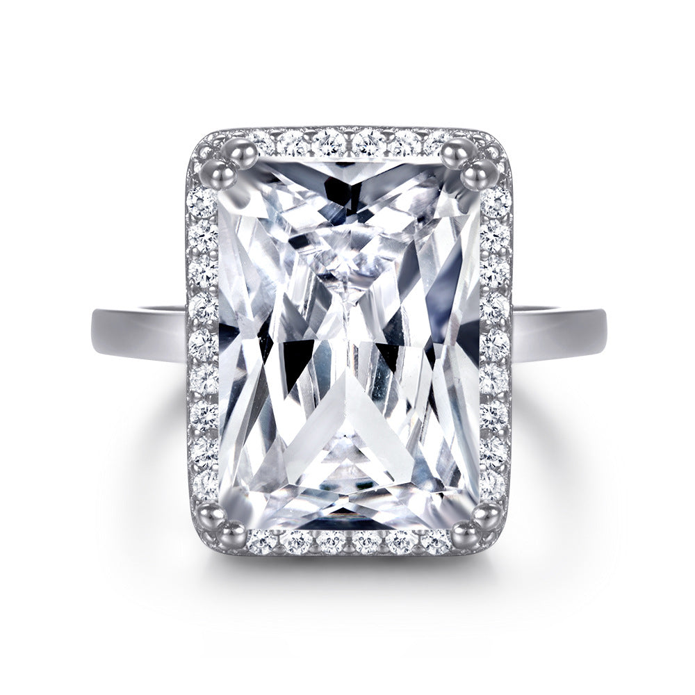 Radiant Cut Zircon Soleste Halo Silver Ring