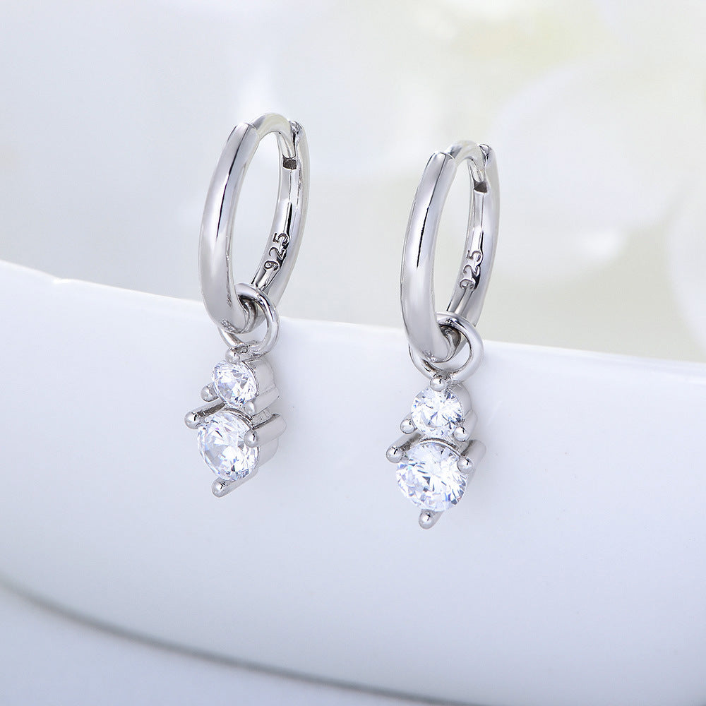 Two Zircon Pendant Silver Drop Earrings for Women