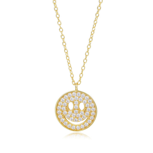 Circle Smiley Micro-set Zircon Pendant Sterling Silver Collarbone Necklace for Women
