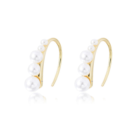 Curved Pearl Silver Studs Earrings for Women