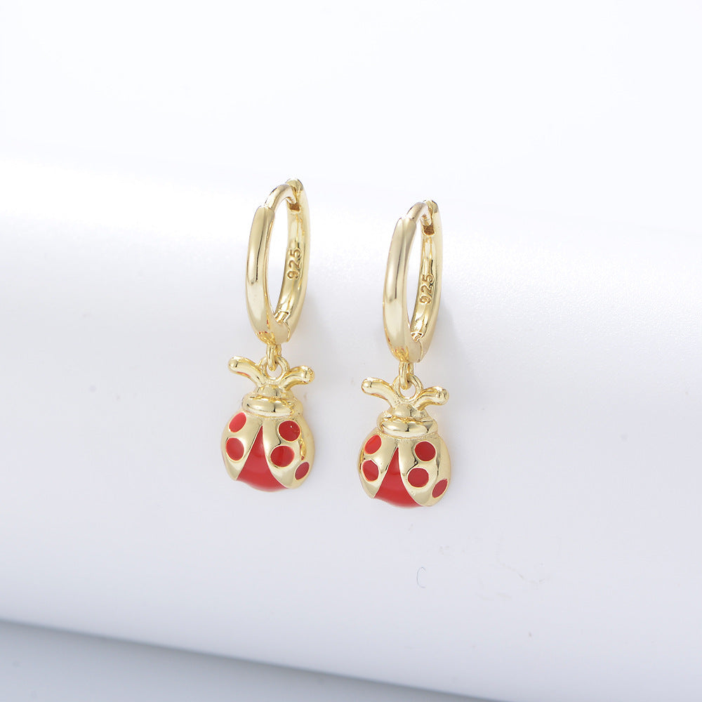 Seven Star Ladybug Silver Drop Earrings for Women