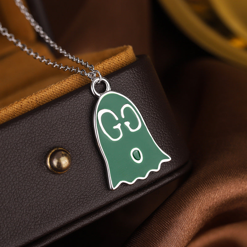 Enamel Little Ghost Pendant Silver Necklace for Women