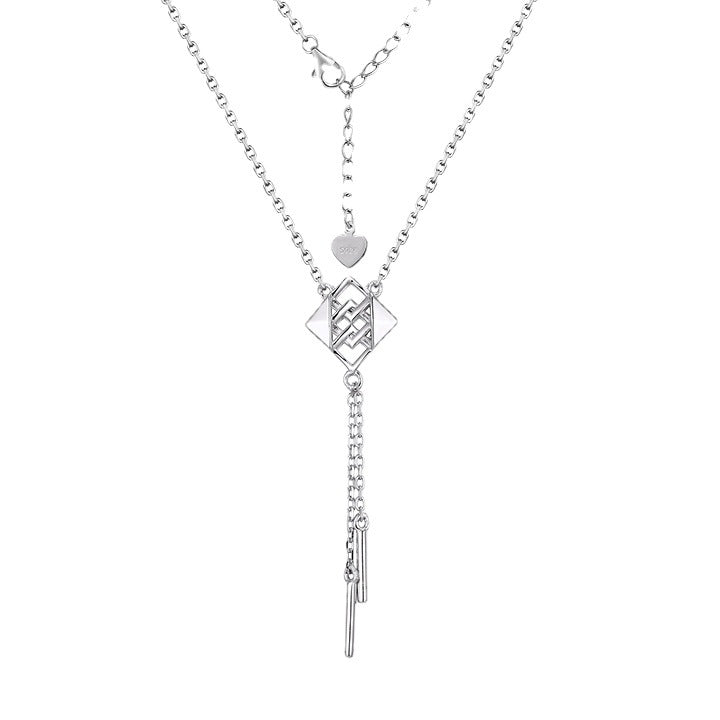 Interwoven Square Tassel Silver Necklace for Women