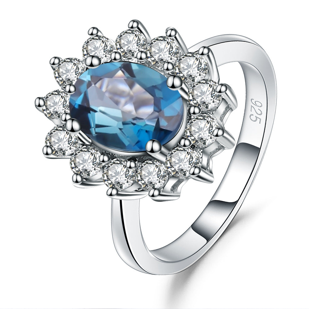 Luxury Colorful S925 Sterling Silver Natural Topaz Ring for Women