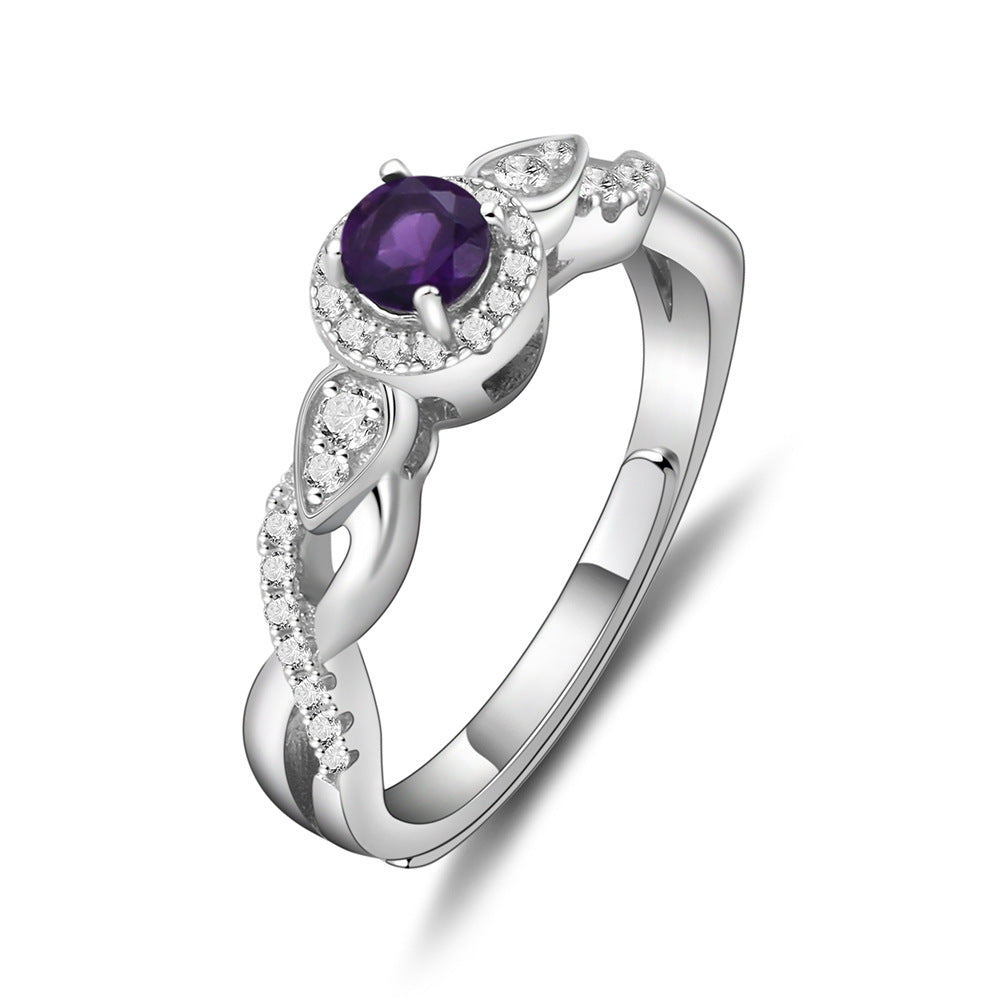 Adjustable Opening Design Fashionable Natural Gemstone Soleste Halo Silver Ring for Women