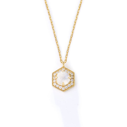 Moonstone Vintage Geometric Hexagonal Pendant Necklace for Women