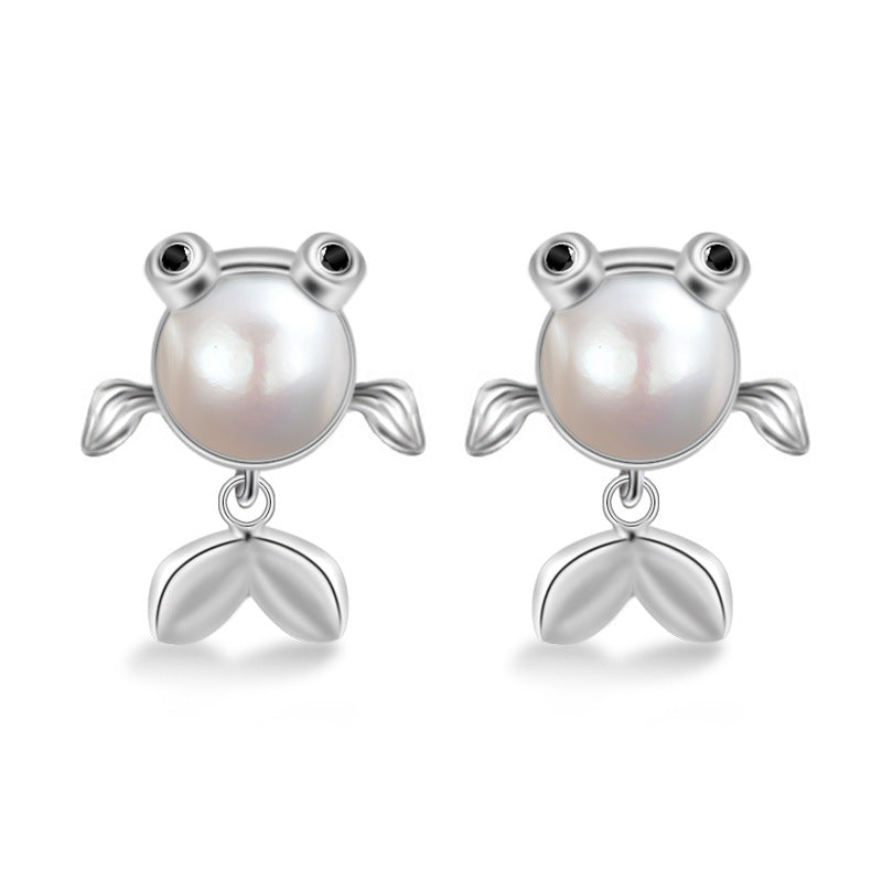 Freshwater Pearl Small Goldfish Silver Stud Earrings for Women