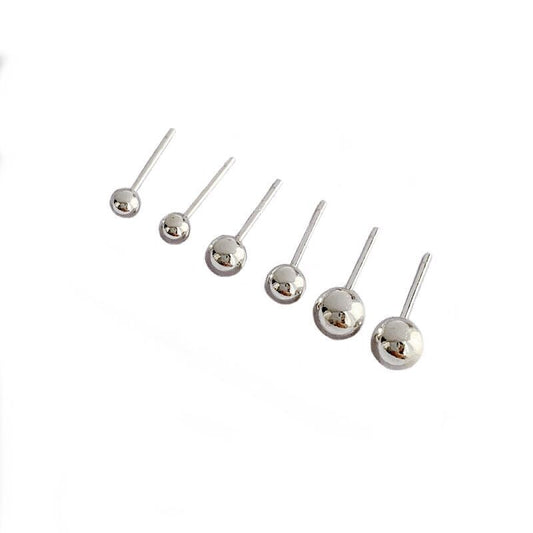 Small Round Bead Silver Studs Earrings for Women